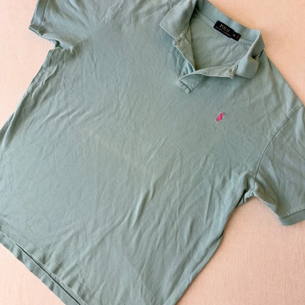 Polo‎ Ralph Lauren Mens XL Blue Cotton Pique Short Sleeve Polo Pink Pony